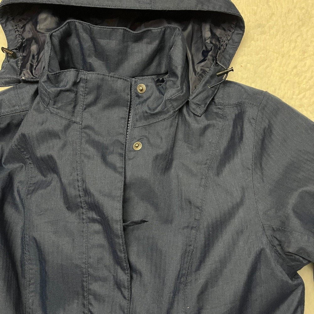 Eddie Bauer Trench Coat Womens XS Navy WeatherEdge Girl On The Go Rain Jacket